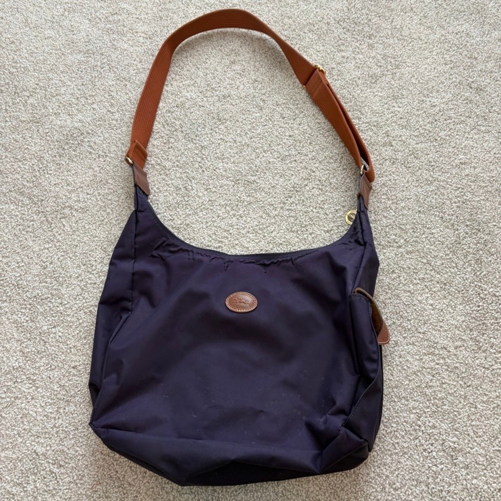 Longchamp Le Pliage Hobo Crossbody Bag Purple Nylon Casual Purse Travel - Picture 1 of 11